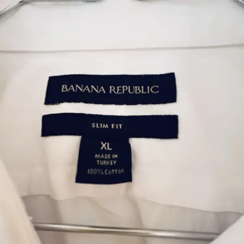 Two Banana Republic Men’s Slim Fit Long Sleeve Button Up Blue&White Shirts XL
